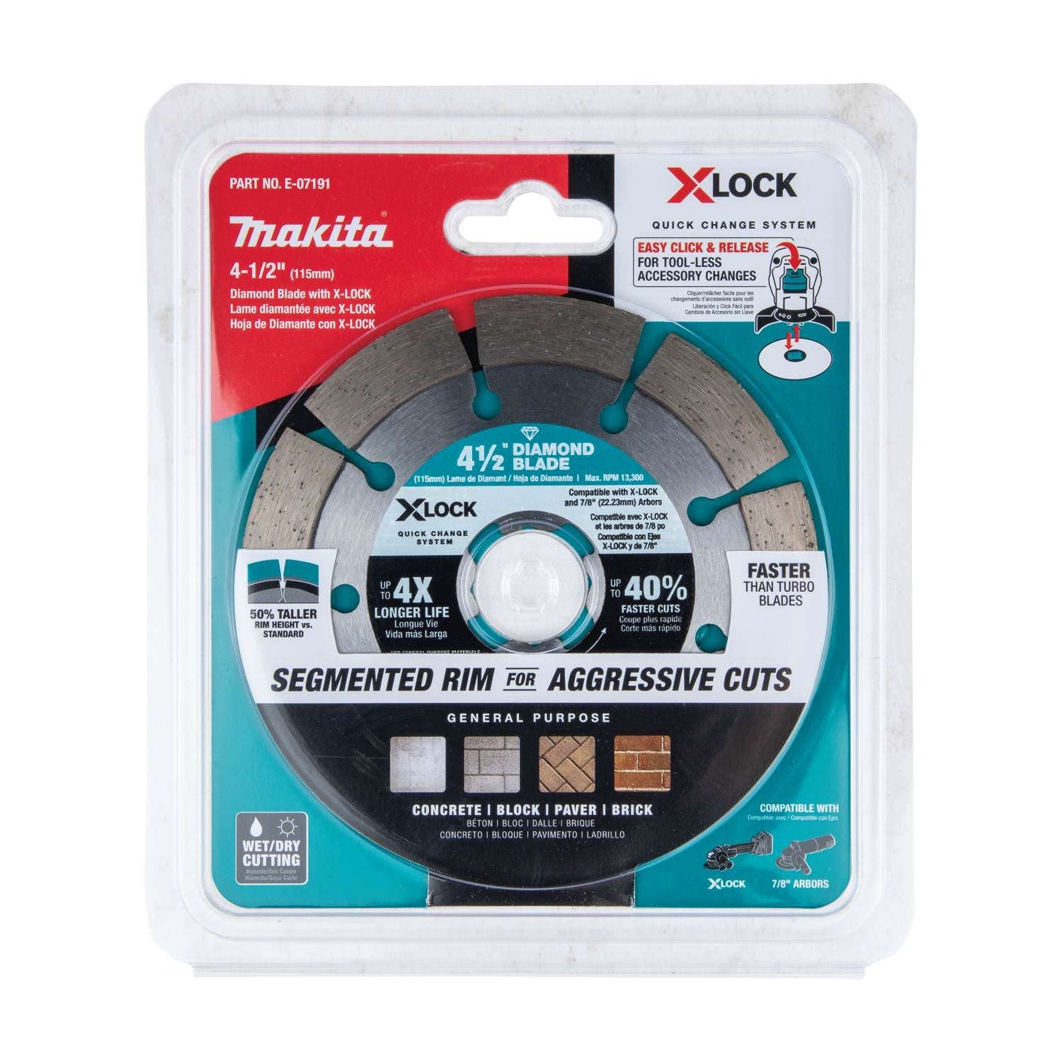 Makita E-07191 X-LOCK 4-1/2" Segmented Diamond Blade for Masonry Cutting