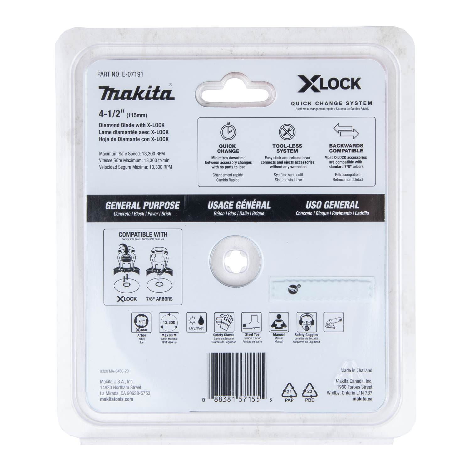 Makita E-07191 X-LOCK 4-1/2" Segmented Diamond Blade for Masonry Cutting