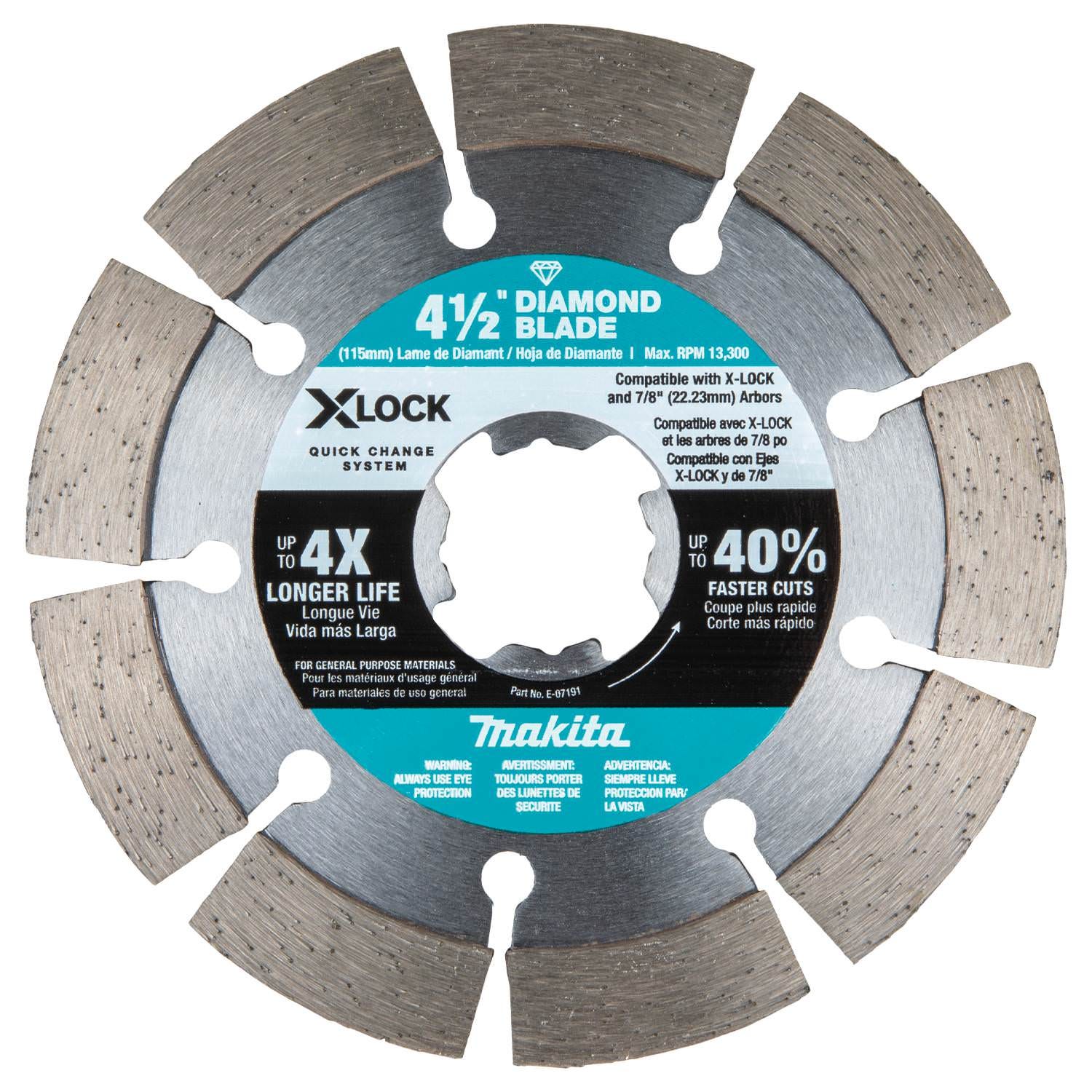 Makita E-07191 X-LOCK 4-1/2" Segmented Diamond Blade for Masonry Cutting