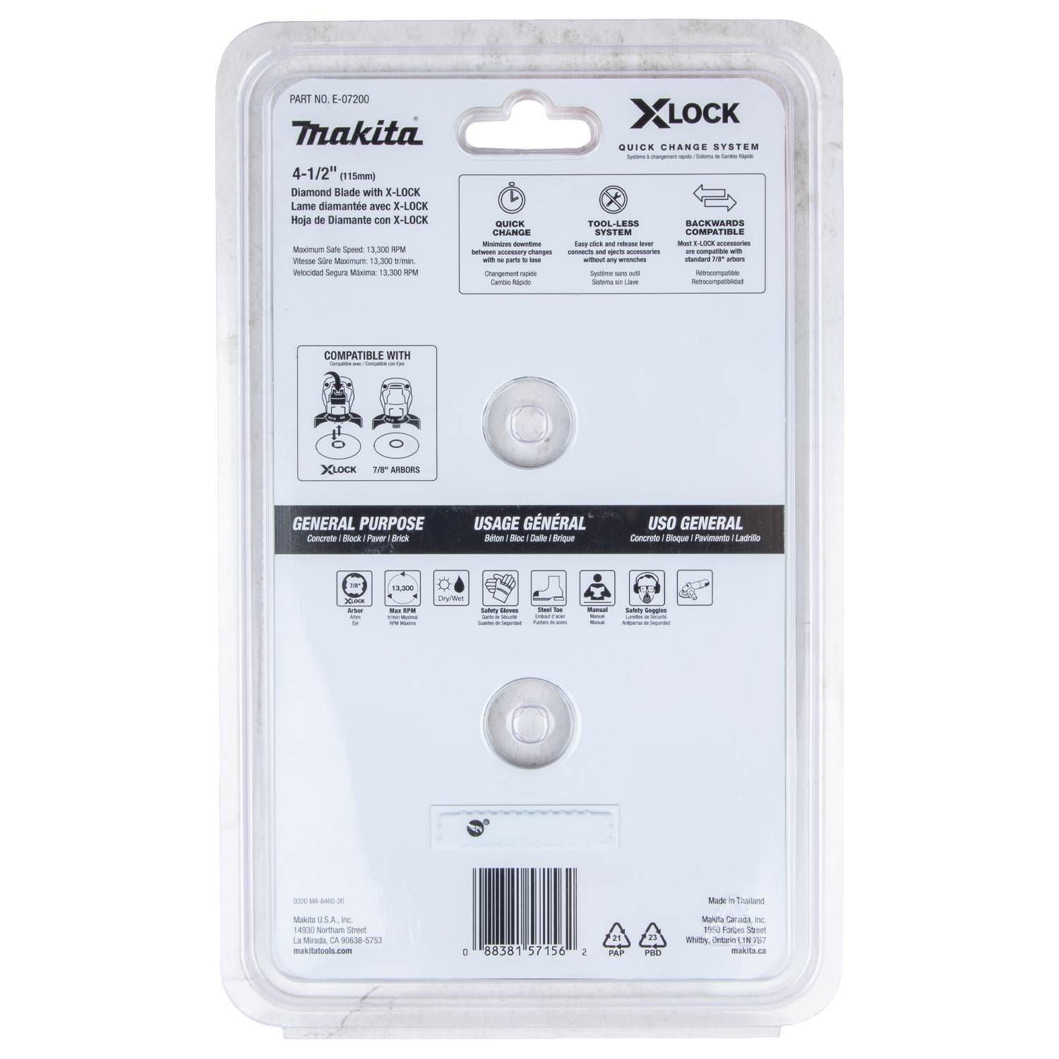 Makita E-07200 X-LOCK 4-1/2" Segmented Diamond Blade for Masonry Cutting, 2/pk