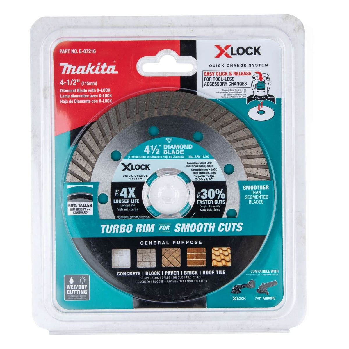 Makita E-07216 X-LOCK 4-1/2" Turbo Rim Diamond Blade for Masonry Cutting