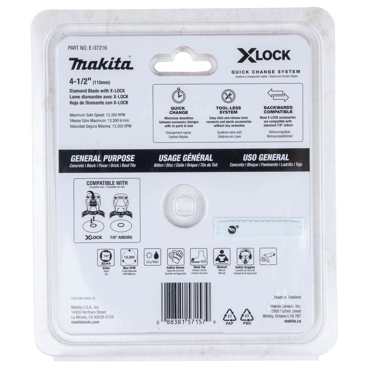 Makita E-07216 X-LOCK 4-1/2" Turbo Rim Diamond Blade for Masonry Cutting