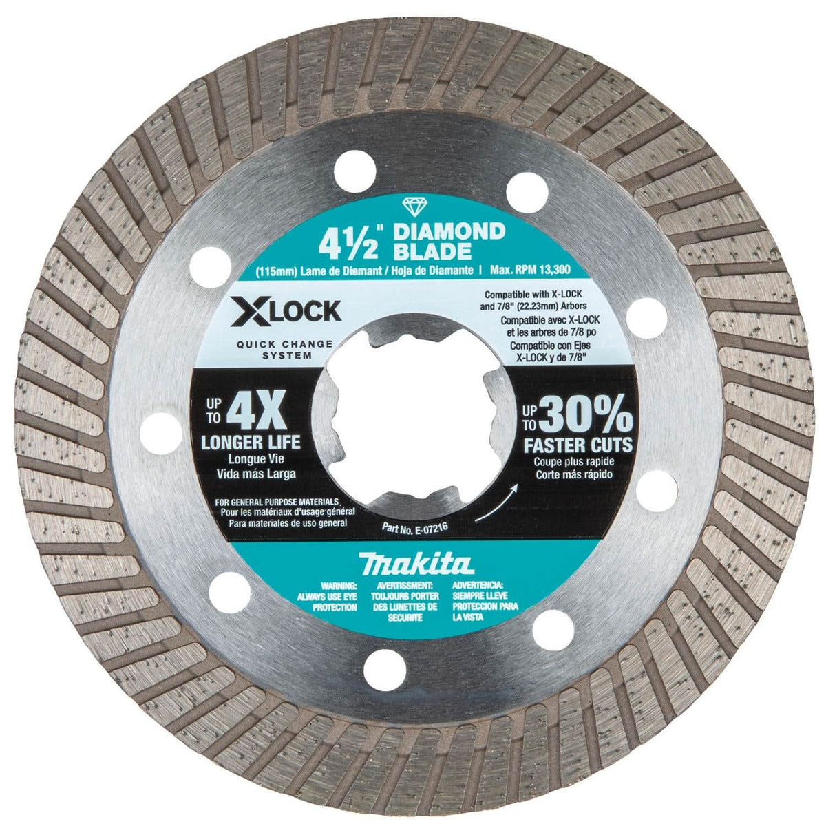 Makita E-07216 X-LOCK 4-1/2" Turbo Rim Diamond Blade for Masonry Cutting