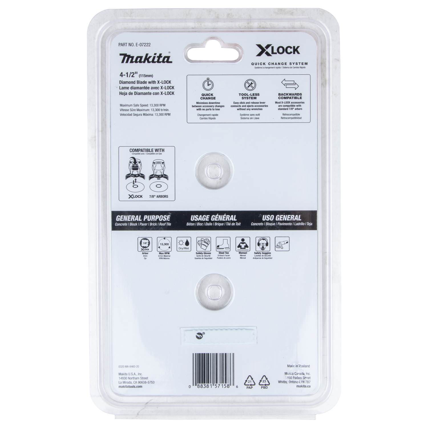 Makita E-07222 X-LOCK 4-1/2" Turbo Rim Diamond Blade for Masonry Cutting, 2/pk