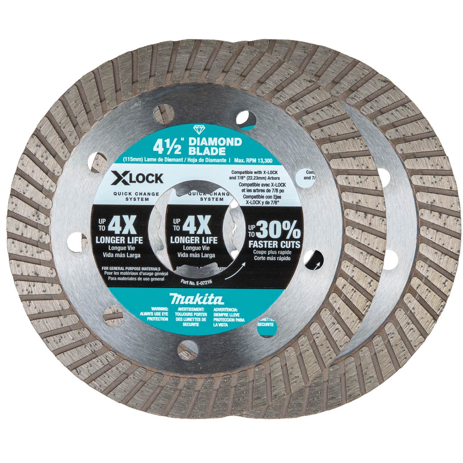 Makita E-07222 X-LOCK 4-1/2" Turbo Rim Diamond Blade for Masonry Cutting, 2/pk