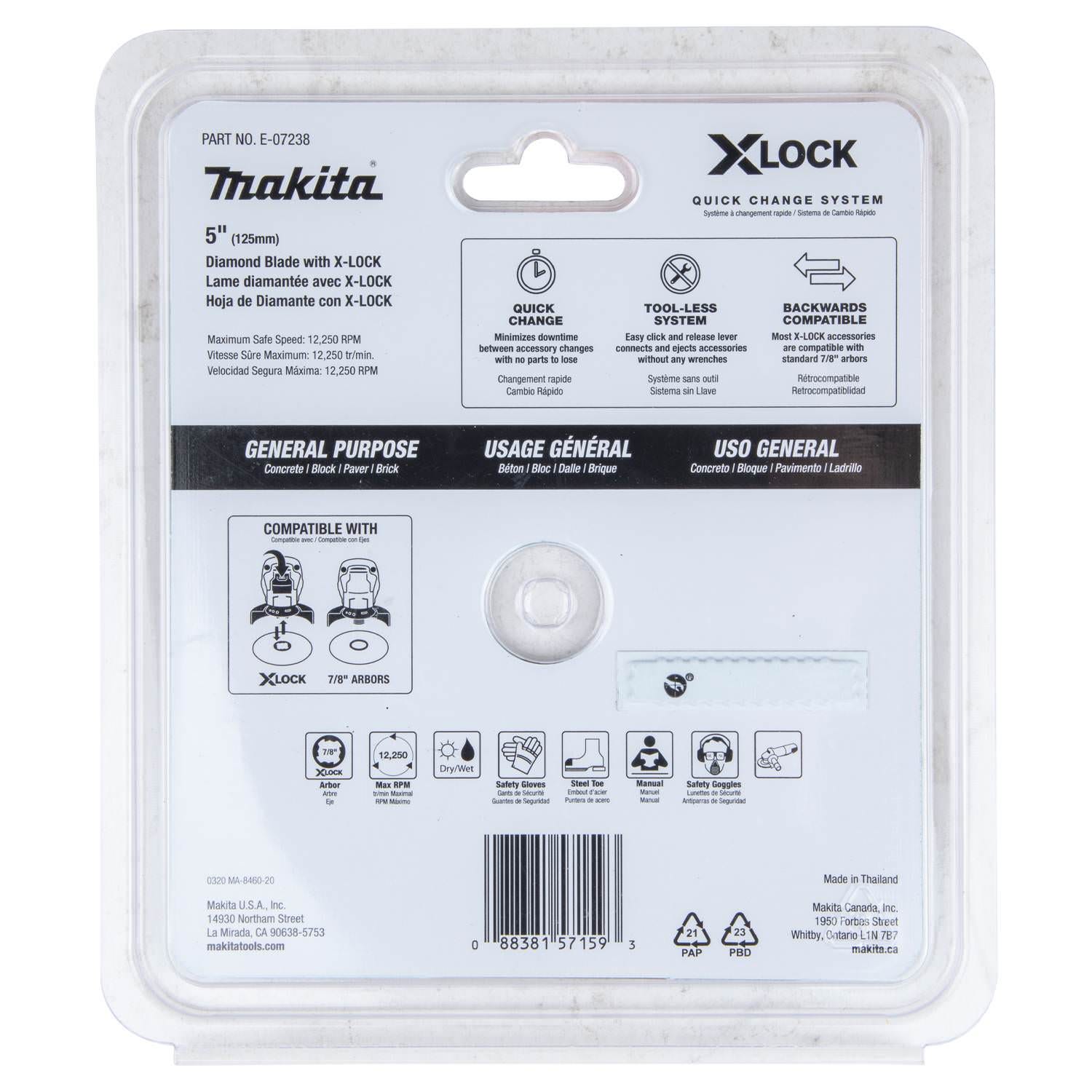 Makita E-07238 X-LOCK 5" Segmented Diamond Blade for Masonry Cutting