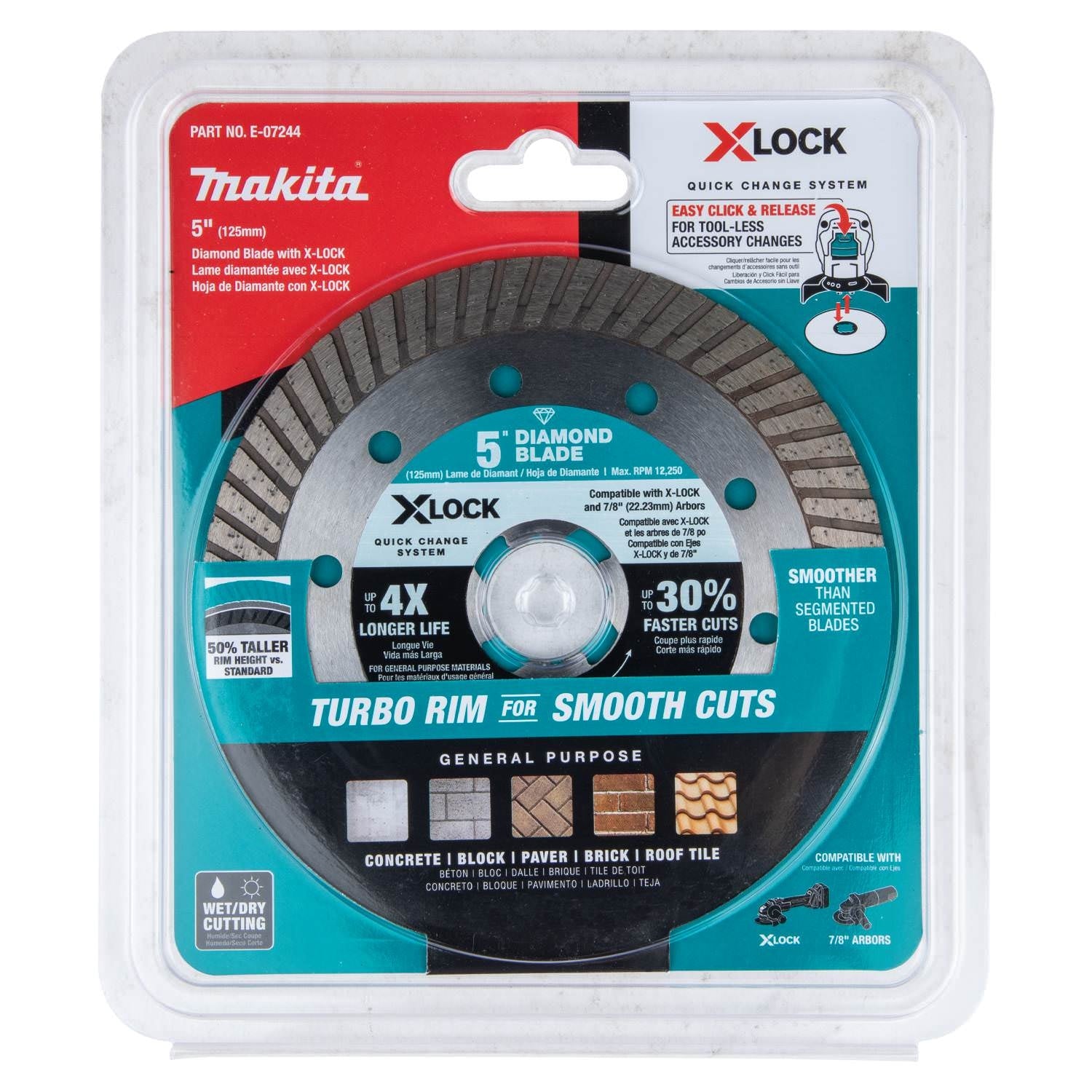 Makita E-07244 X-LOCK 5" Turbo Rim Diamond Blade for Masonry Cutting