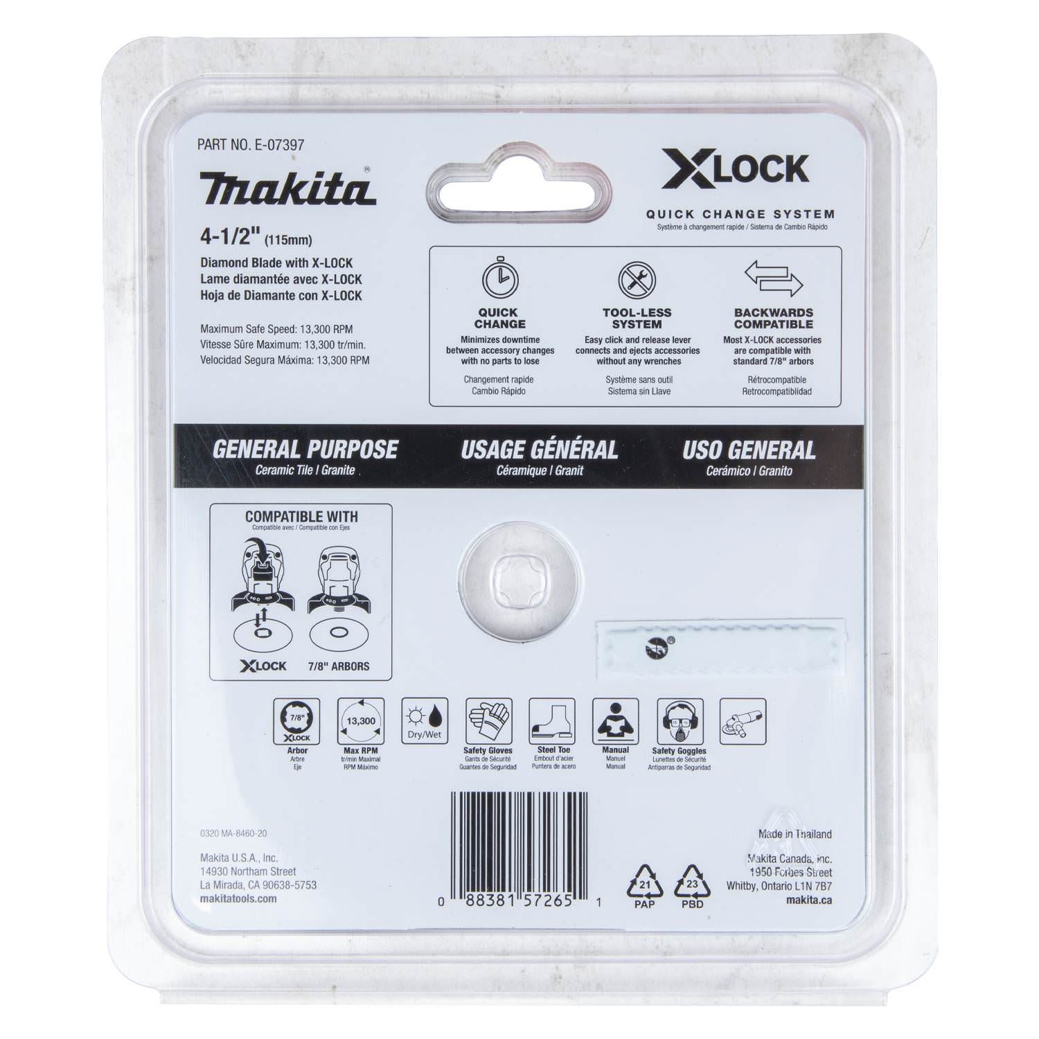 Makita E-07397 X-LOCK 4-1/2" Continuous Rim Diamond Blade for Ceramic and Granite Cutting
