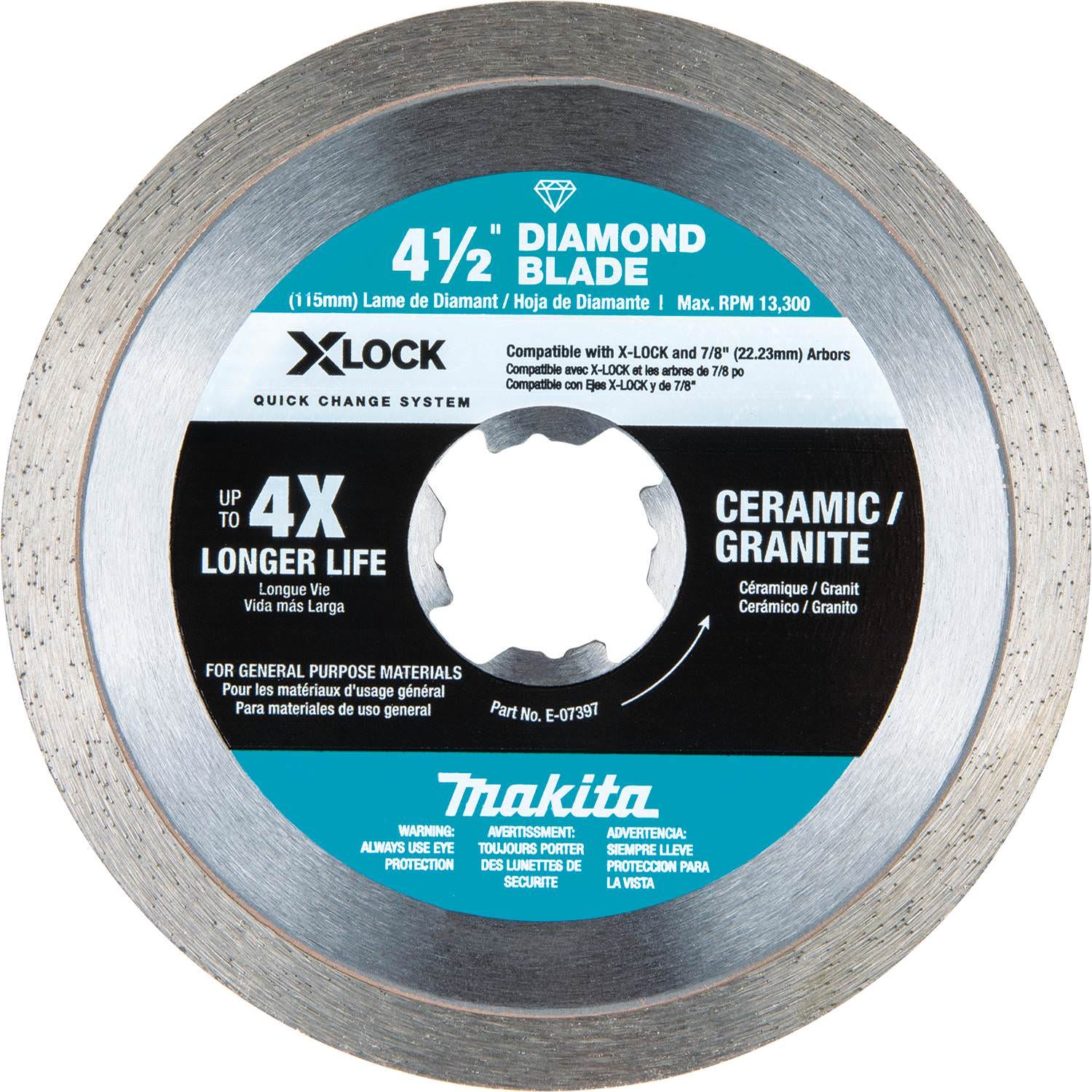 Makita E-07397 X-LOCK 4-1/2" Continuous Rim Diamond Blade for Ceramic and Granite Cutting