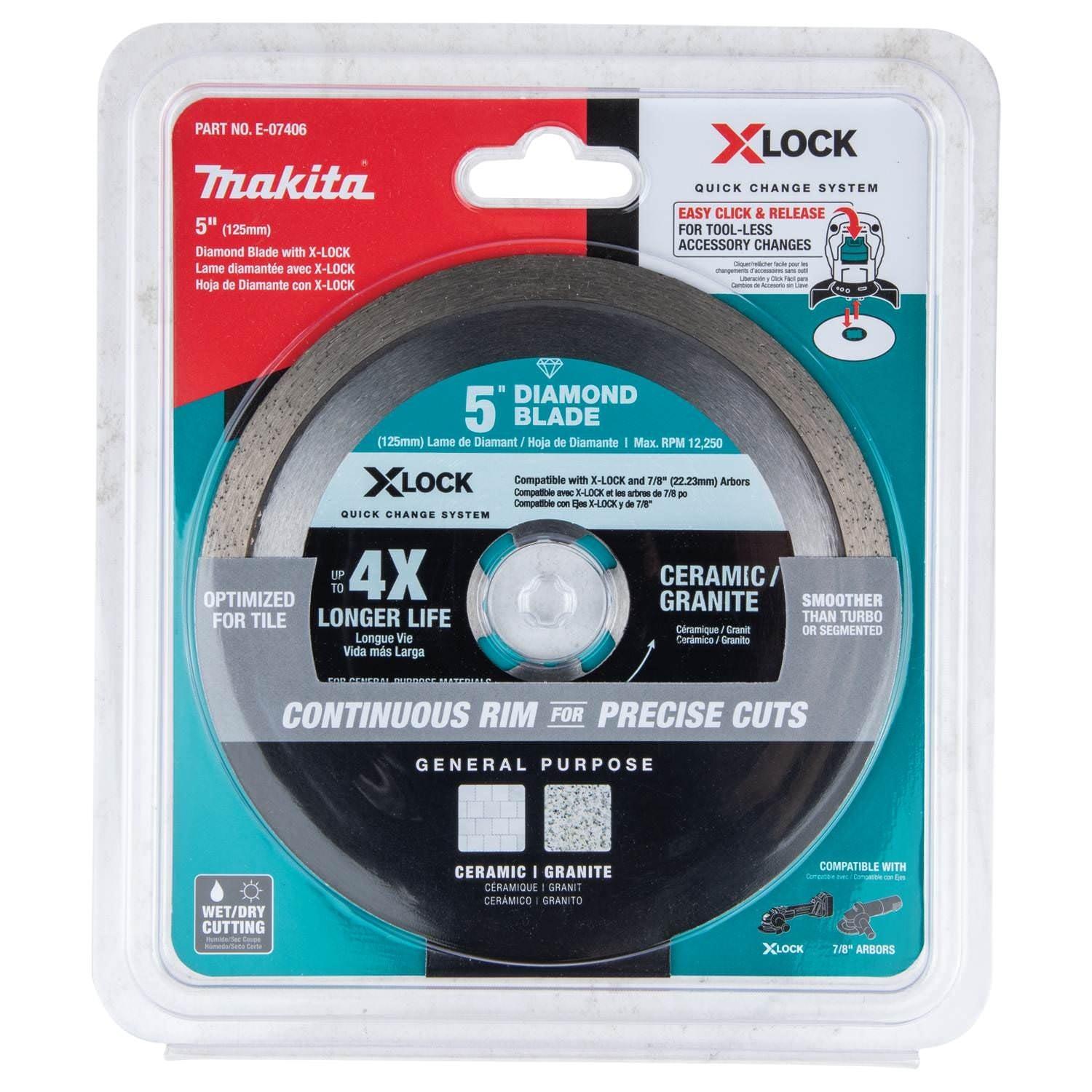 Makita E-07406 X-LOCK 5" Continuous Rim Diamond Blade for Ceramic and Granite Cutting