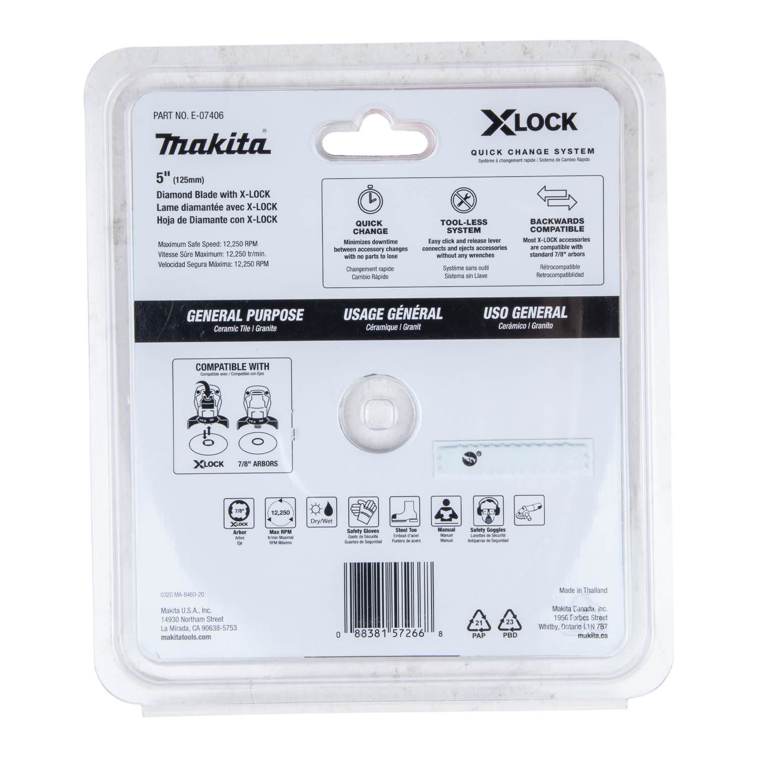 Makita E-07406 X-LOCK 5" Continuous Rim Diamond Blade for Ceramic and Granite Cutting