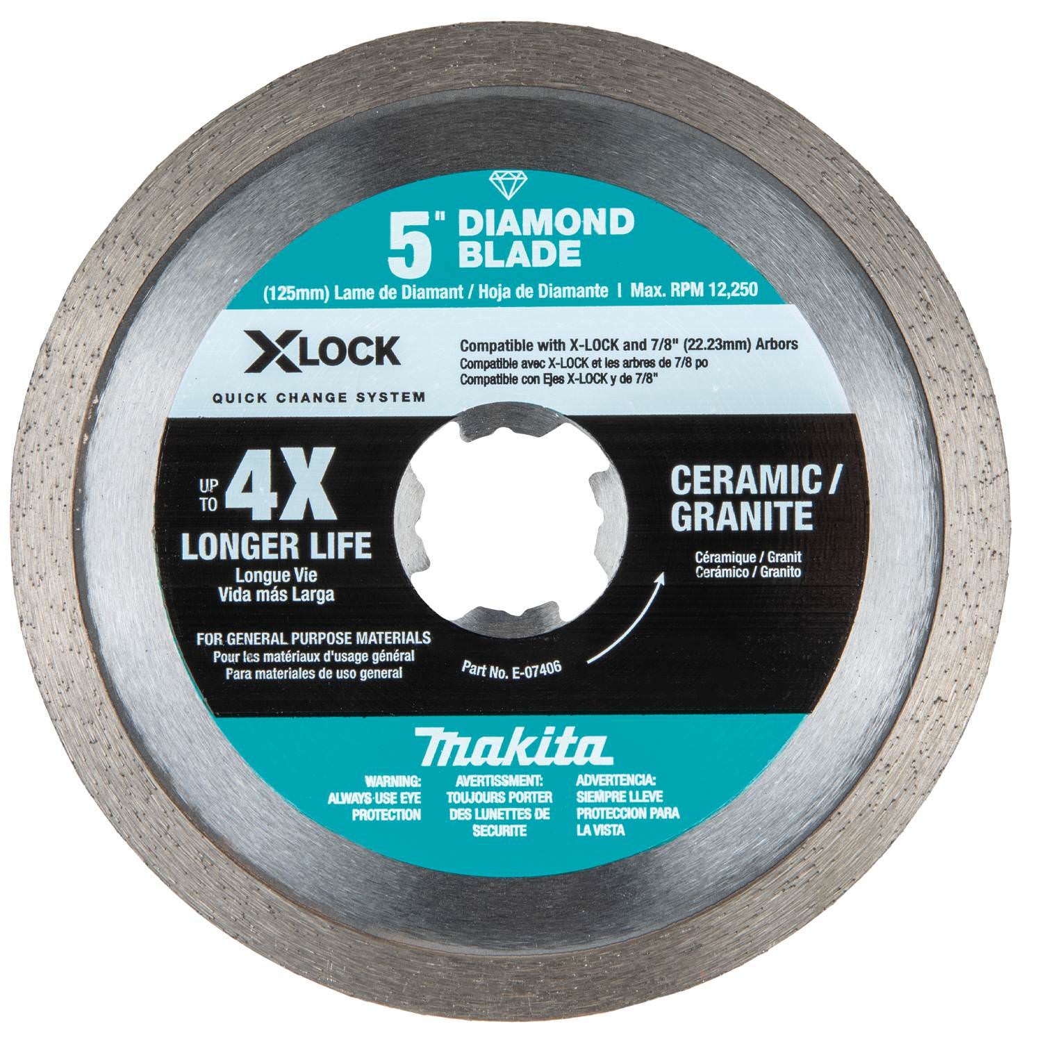 Makita E-07406 X-LOCK 5" Continuous Rim Diamond Blade for Ceramic and Granite Cutting