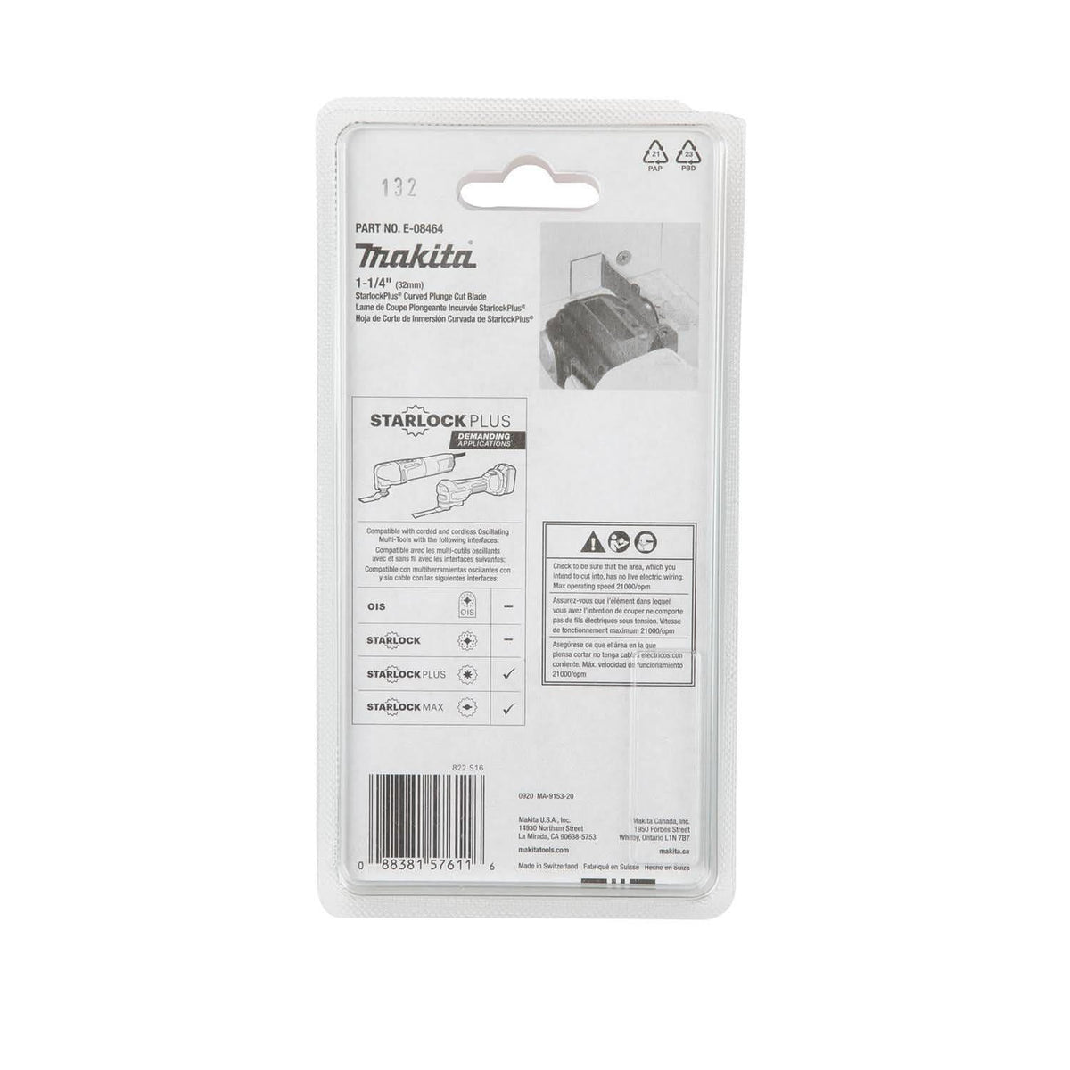 Makita E-08464 StarlockPlus Oscillating Multi-Tool 1-1/4" Bi-Metal Curved Plunge Cut Blade