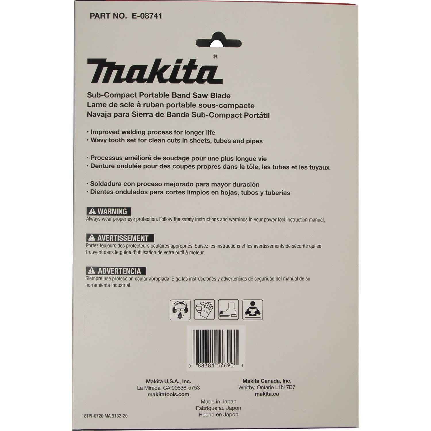 Makita E-08741 28-3/4" 18 TPI Bi-Metal Sub-Compact Portable Band Saw Blade, 5/pk