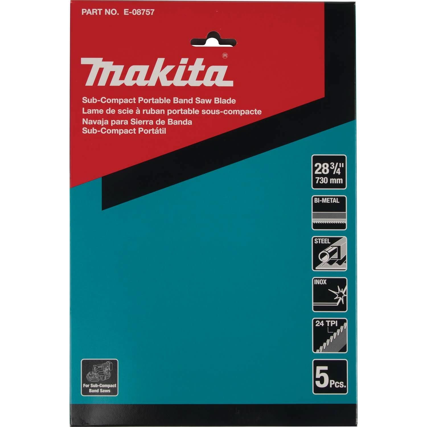 Makita E-08757 28-3/4" 24 TPI Bi-Metal Sub-Compact Portable Band Saw Blade, 5/pk