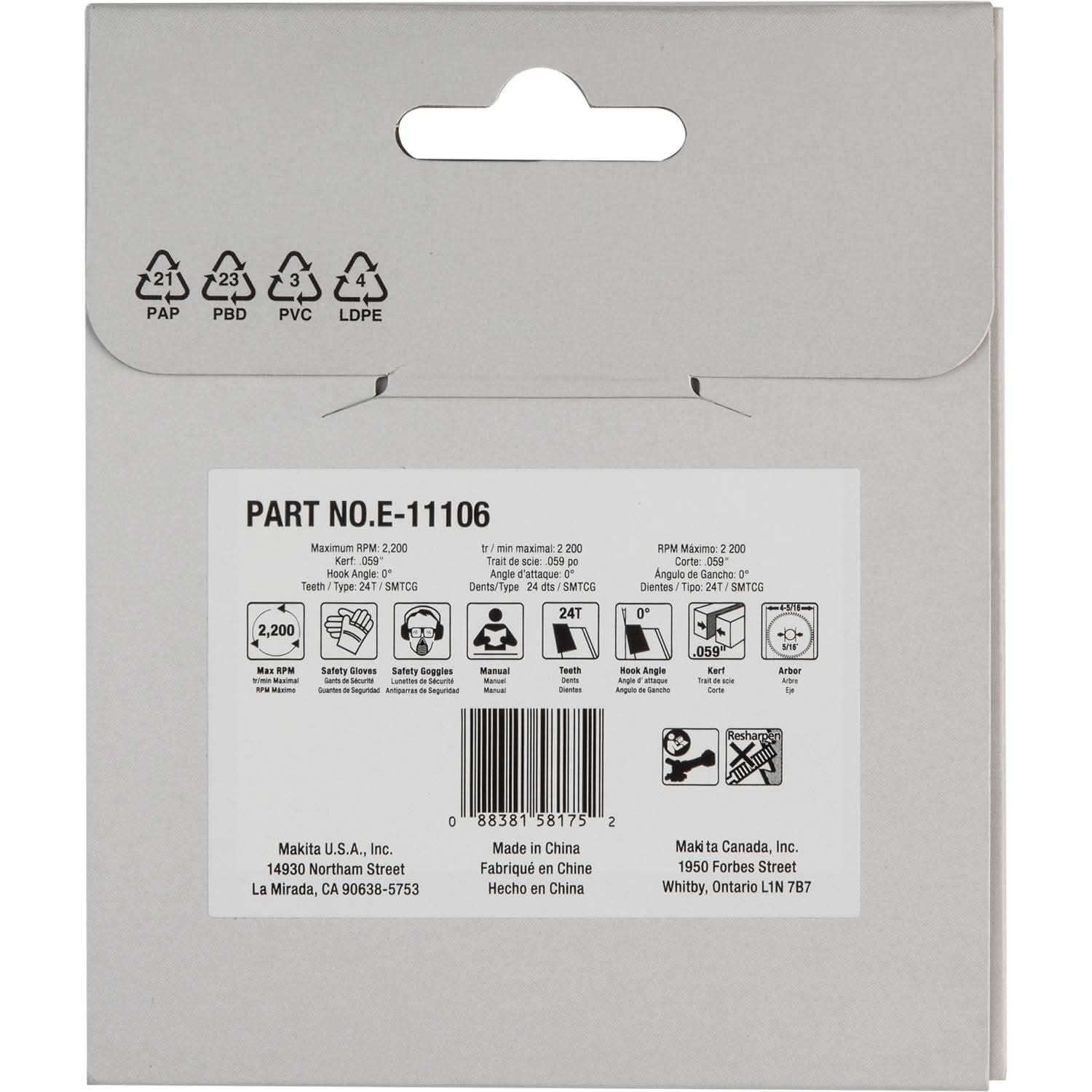 Makita E-11106 4-5/16" 24T Max Efficiency CERMET-Tipped Cutter Blade, Rebar and Steel Rods