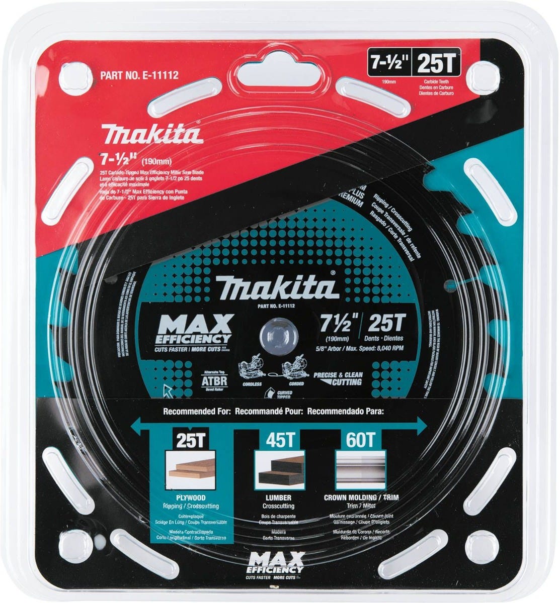 Makita E-11112 7-1/2" 25T Carbide-Tipped Max Efficiency Miter Saw Blade