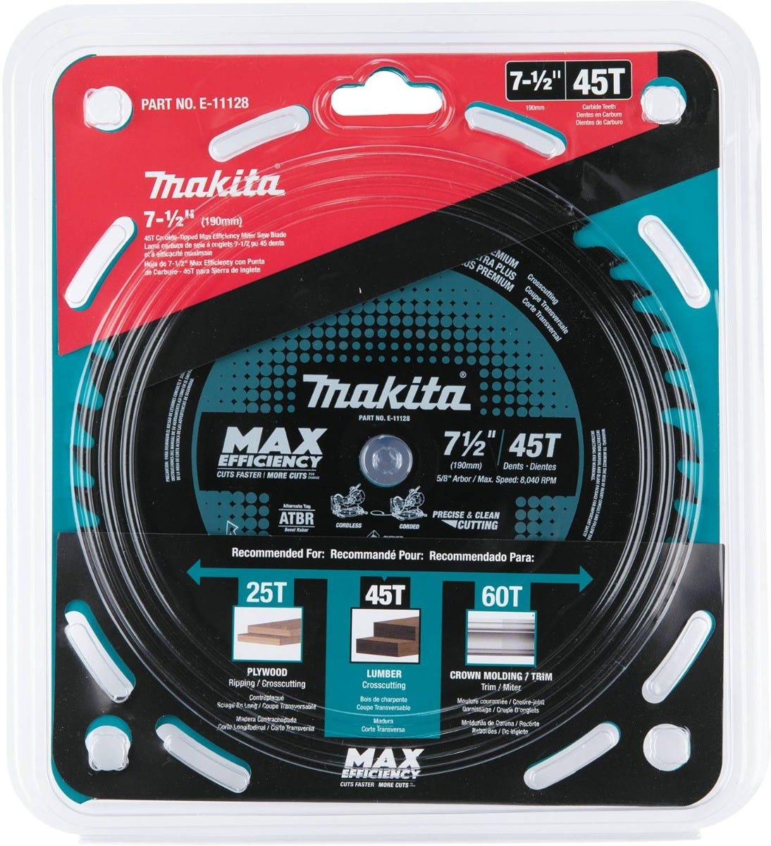 Makita E-11128 7-1/2" 45T Carbide-Tipped Max Efficiency Miter Saw Blade