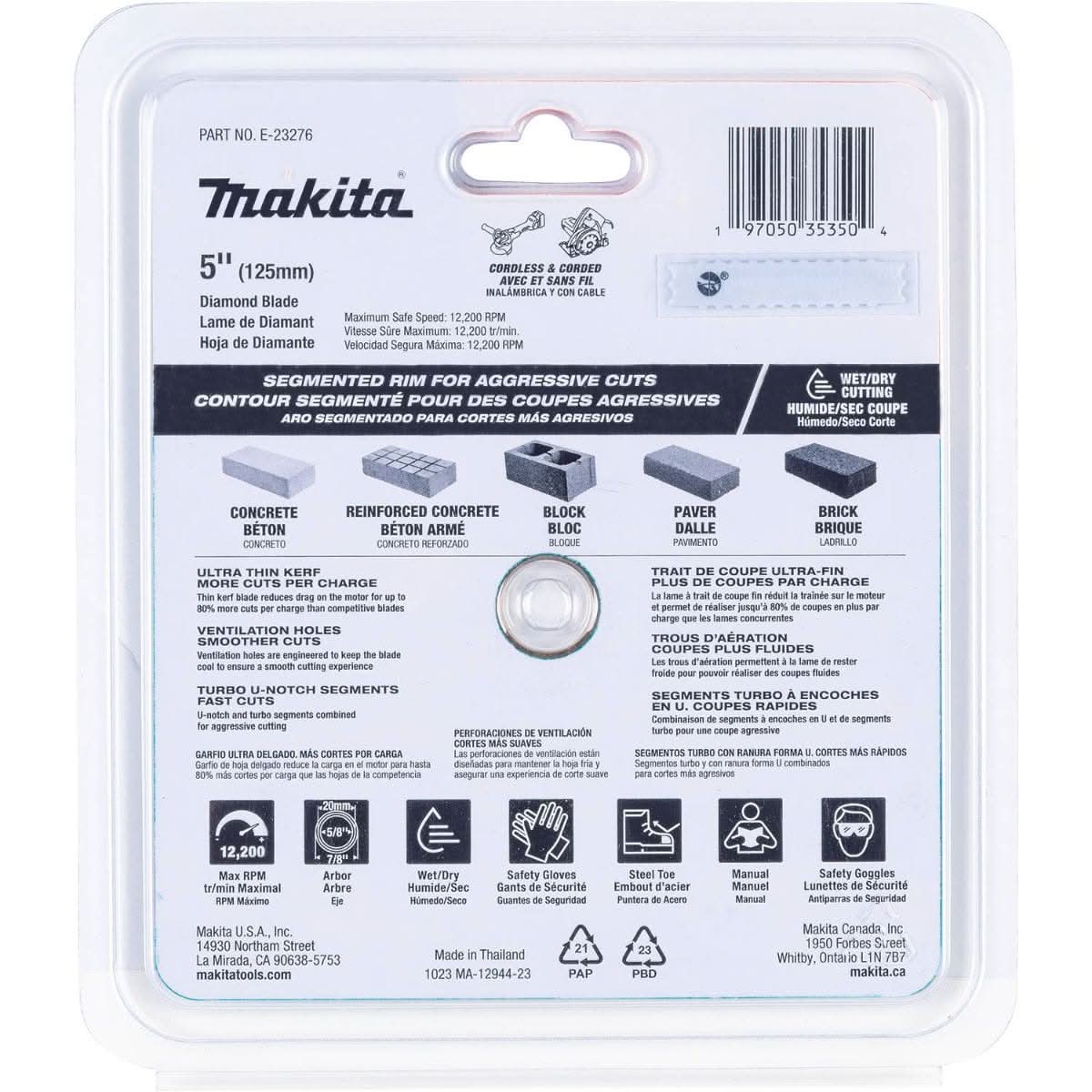 Makita E-23276 5" Thin Kerf Diamond Blade, Segmented, General Purpose