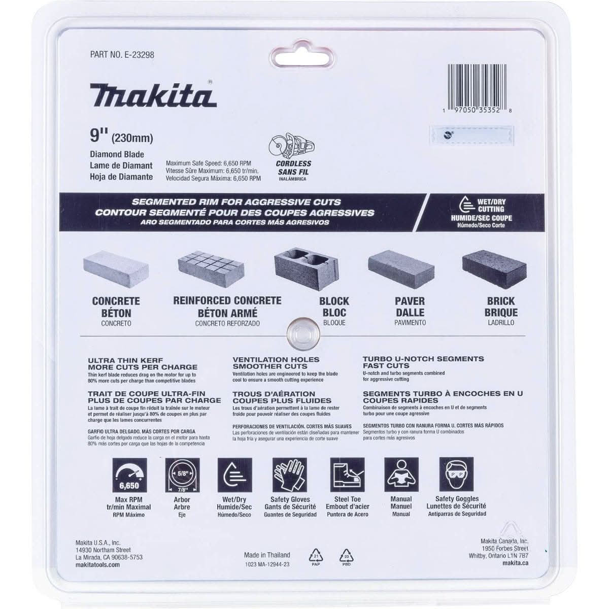 Makita E-23298 9" Thin Kerf Diamond Blade, Segmented, General Purpose