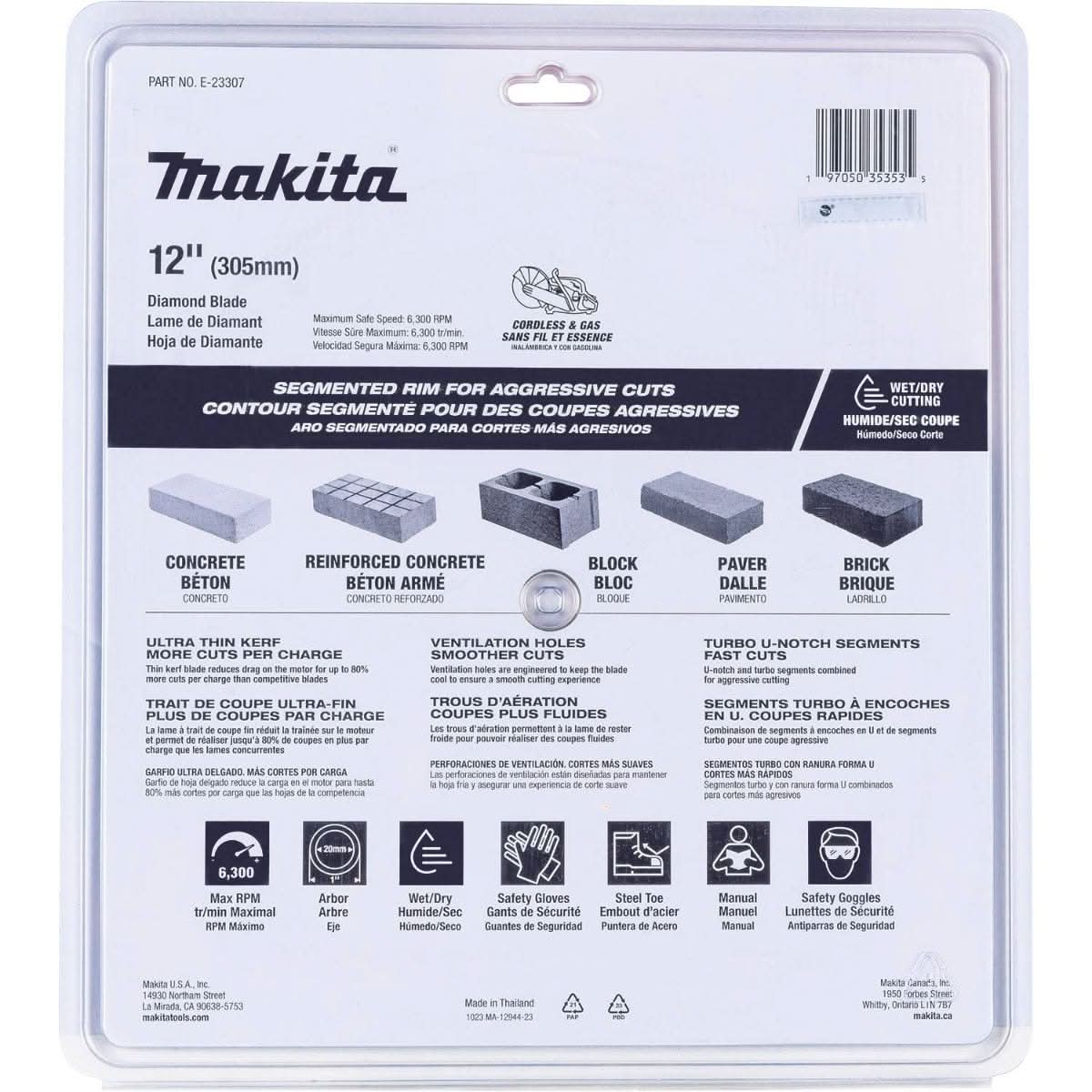 Makita E-23307 12" Thin Kerf Diamond Blade, Segmented, General Purpose