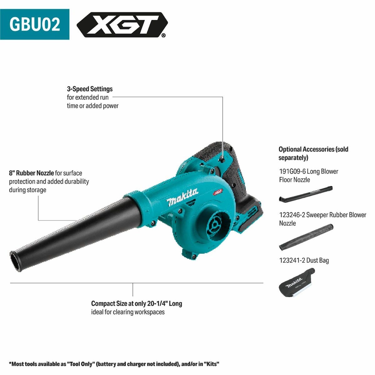 Makita GBU02Z 40V max XGT Cordless Compact Blower, Tool Only