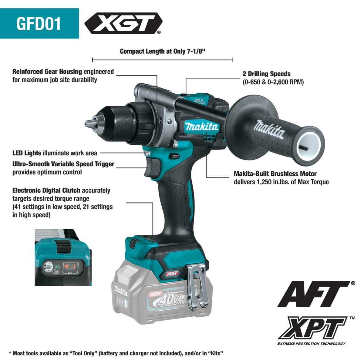 Makita GFD01Z 40V max XGT Brushless Cordless 1/2" Driver-Drill, Tool Only