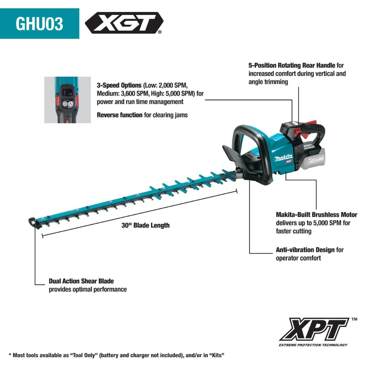 Makita GHU03M1 40V max XGT Brushless Cordless 30" Hedge Trimmer Kit (4.0Ah)
