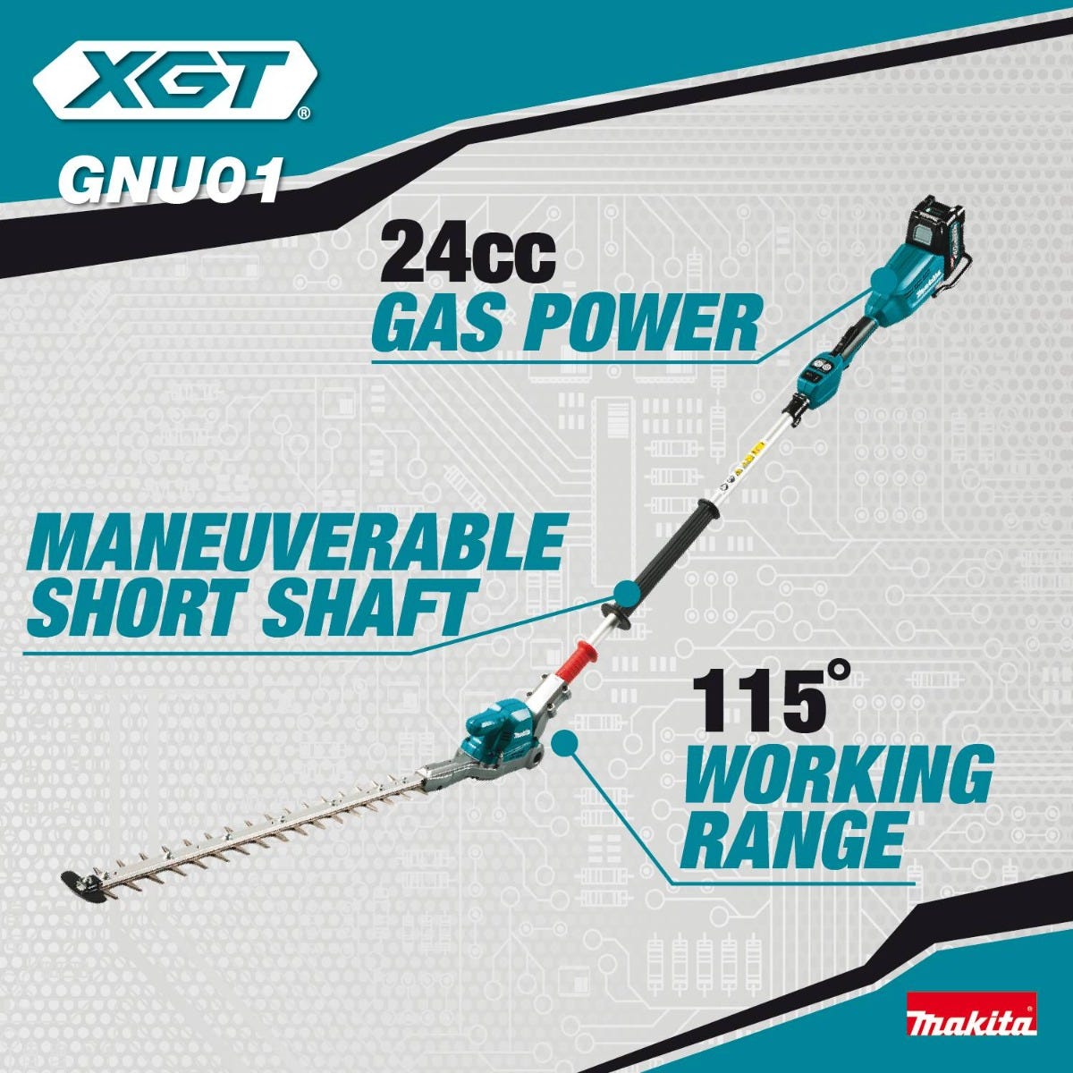 Makita GNU01Z 40V max XGT Brushless Cordless 24" Articulating Pole Hedge Trimmer, Tool Only
