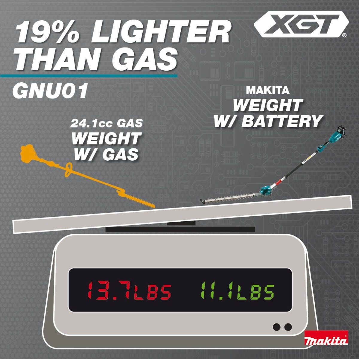 Makita GNU01Z 40V max XGT Brushless Cordless 24" Articulating Pole Hedge Trimmer, Tool Only