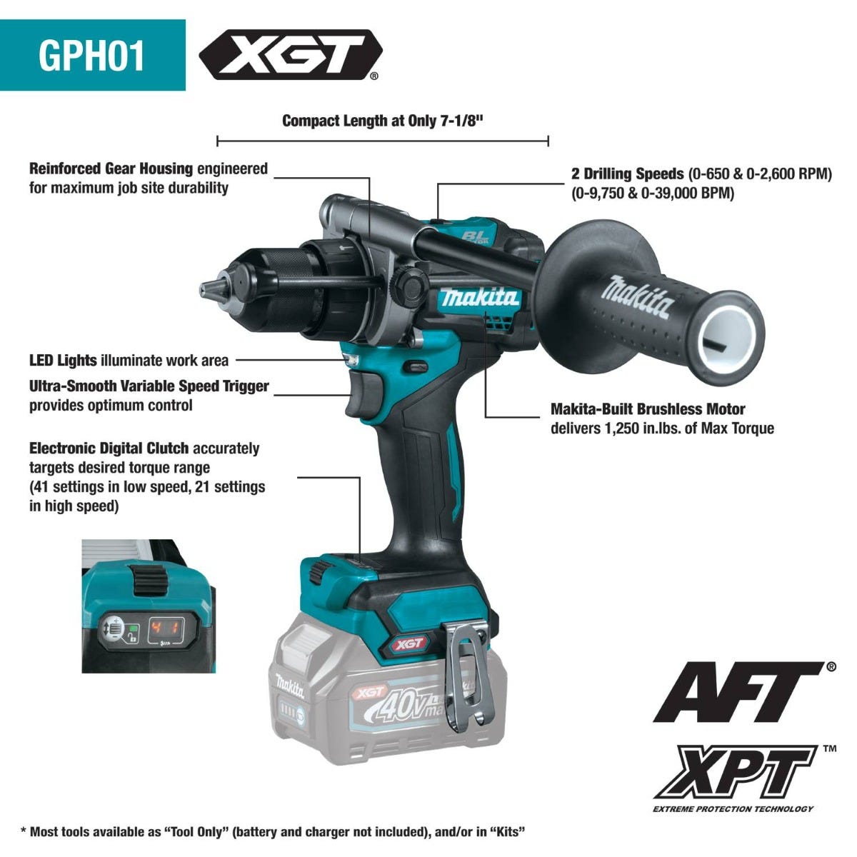 Makita GPH01Z 40V max XGT Brushless Cordless 1/2" Hammer Driver-Drill, Tool Only