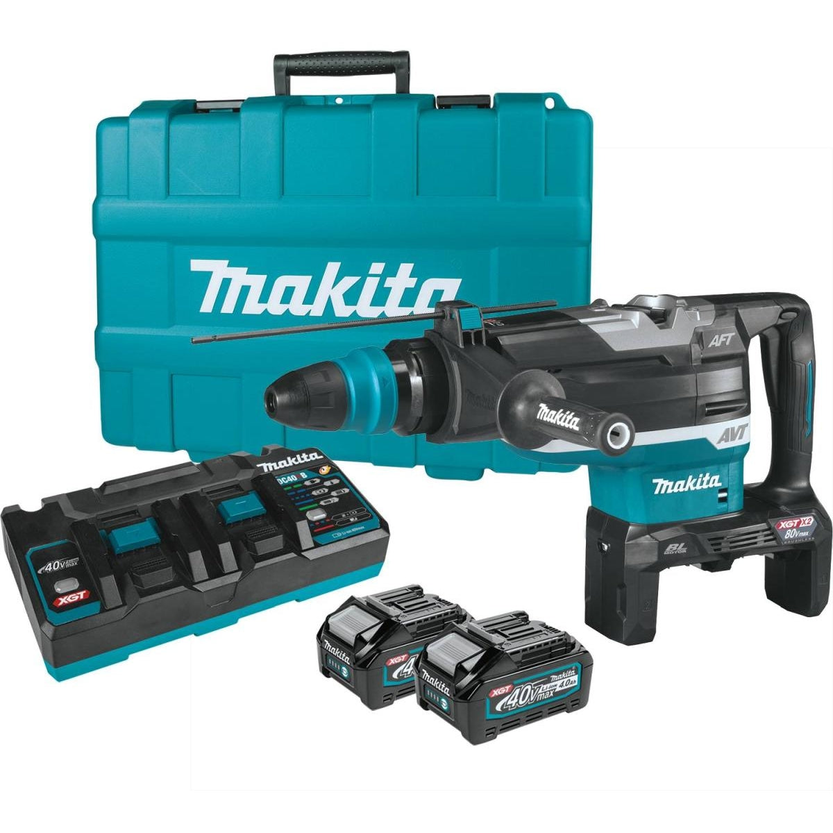 Makita GRH06PM 80V max (40V max X2) XGT Brushless 2" SDS-MAX AVT Rotary Hammer Kit, AFT, AWS Capable (4.0Ah)
