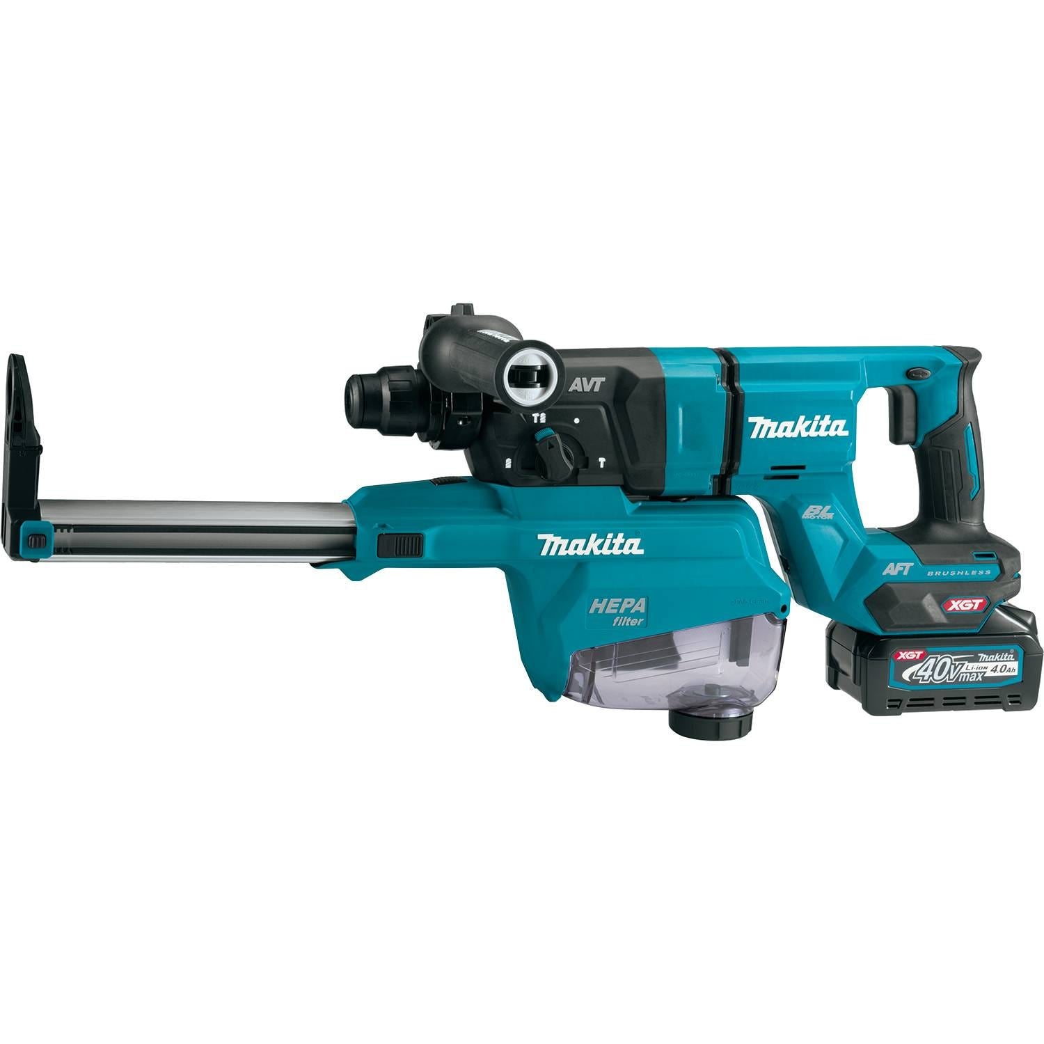 Makita GRH07M1W 40V max XGT Brushless 1-1/8" SDS-PLUS AVT Rotary Hammer (D-Handle) Kit w/ Dust Extractor, AFT, AWS Capable (4.0Ah)