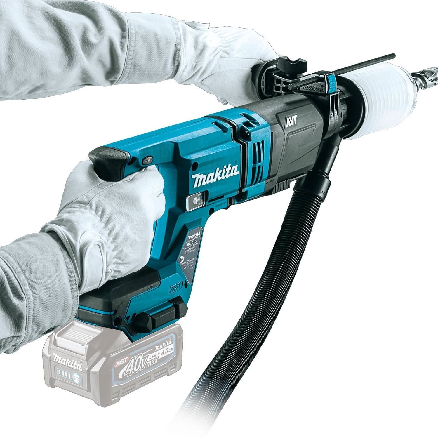 Makita 40V max XGT Brushless 2.1 Gal. HEPA Dry Dust Extractor Kit AWS Capable (4.0Ah) w/ 40V max XGT 1-1/8" SDS-PLUS AVT Rotary Hammer