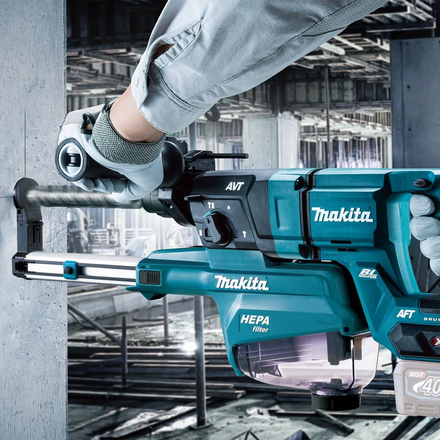Makita GRH07ZW 40V max XGT Brushless 1-1/8" SDS-PLUS AVT Rotary Hammer (D-Handle) w/ Dust Extractor, AFT, AWS Capable, Tool Only