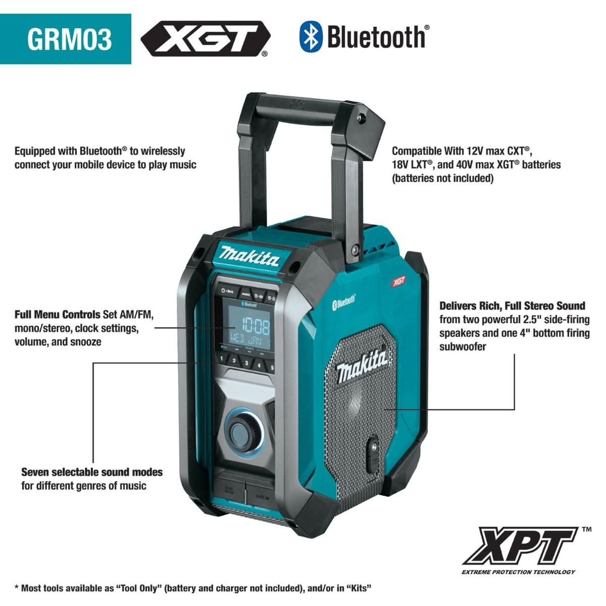 Makita GRM03 40V max XGT Cordless/Corded Bluetooth Job Site Radio