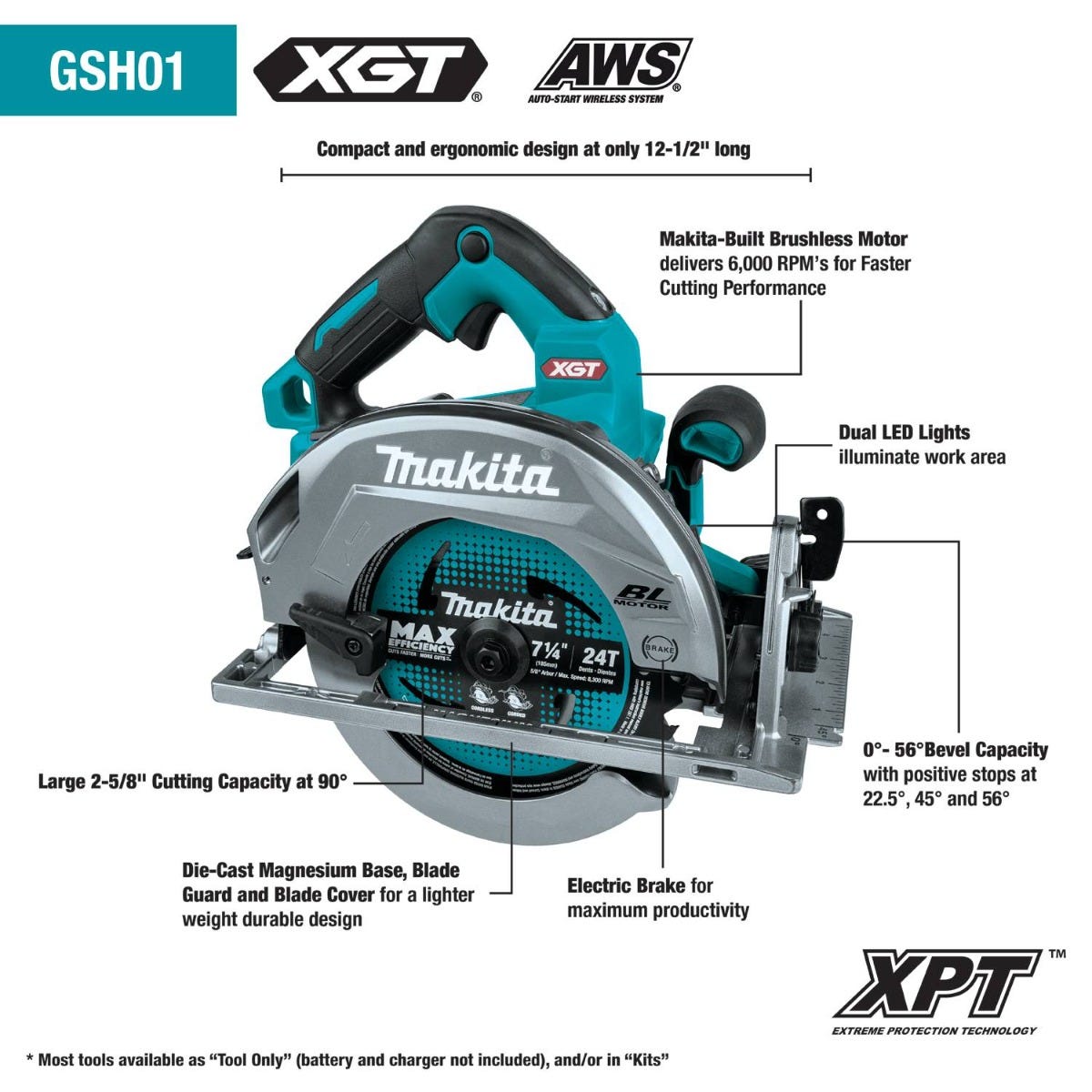 Makita GSH01Z 40V max XGT Brushless Cordless 7-1/4" Circular Saw, AWS Capable, Tool Only