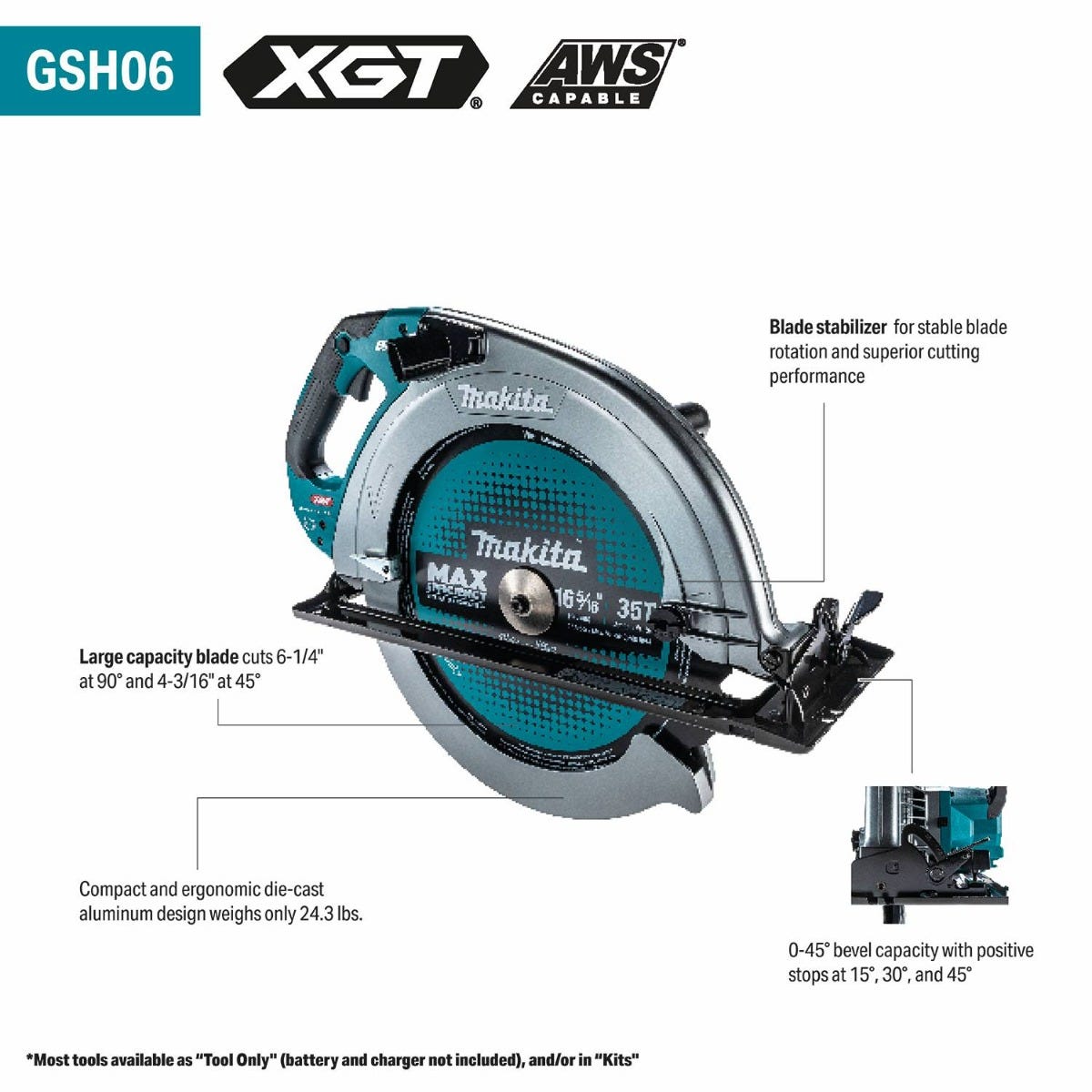 Makita GSH06Z 40V max XGTÂ® Brushless Cordless 16-5/16" Circular Saw, AWS Capable, Tool Only