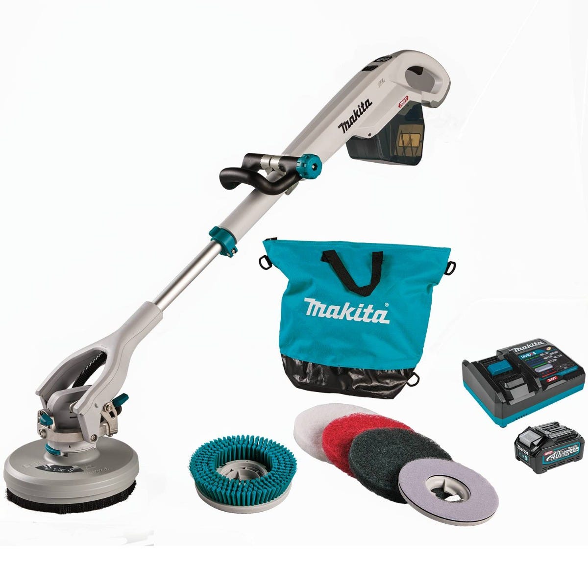 Makita GSP01M1 40V max XGTÂ® Brushless Cordless Telescoping 8" Polisher / Scrubber Kit, (4.0Ah)