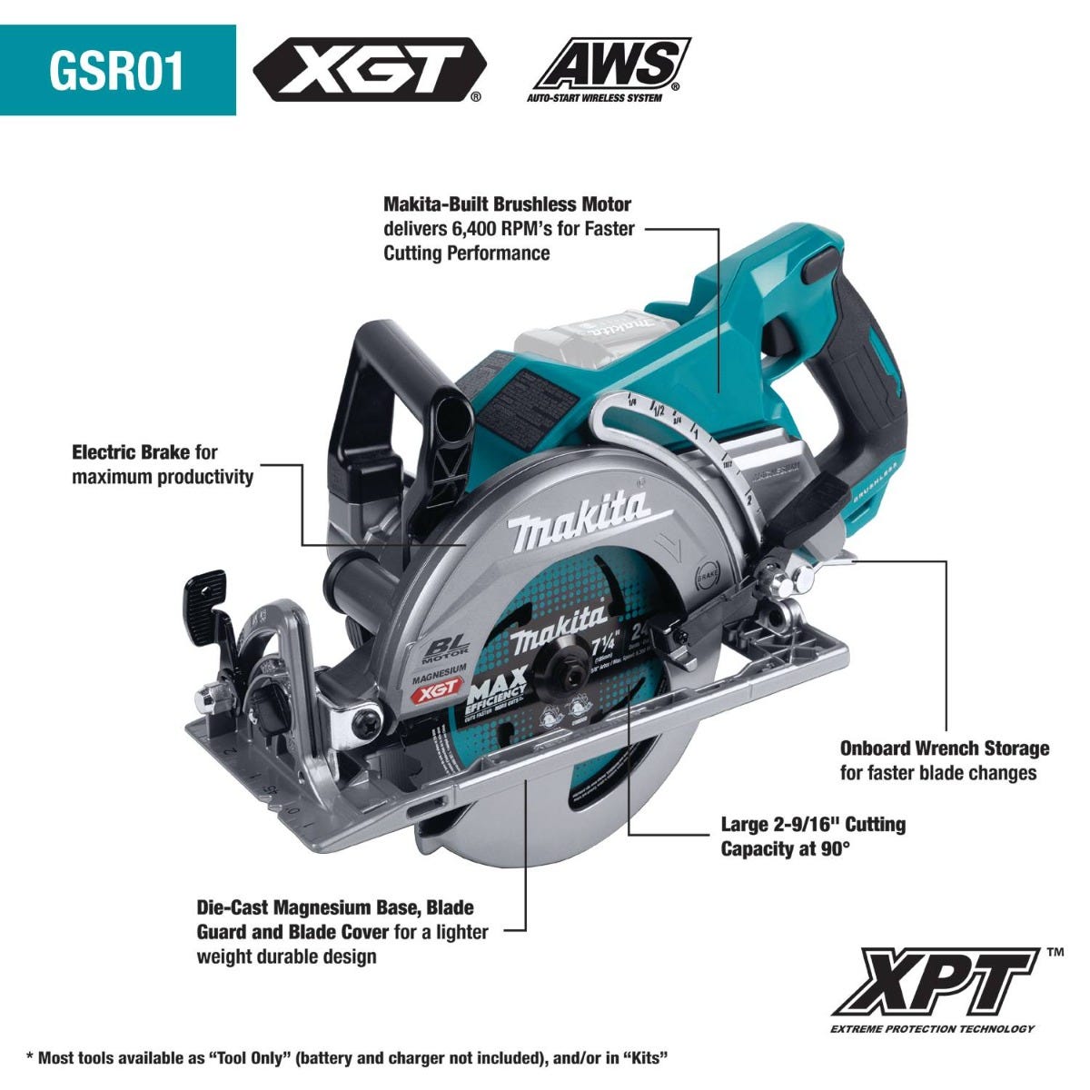 Makita GSR01Z 40V max XGT Brushless Cordless Rear Handle 7-1/4" Circular Saw, Tool Only
