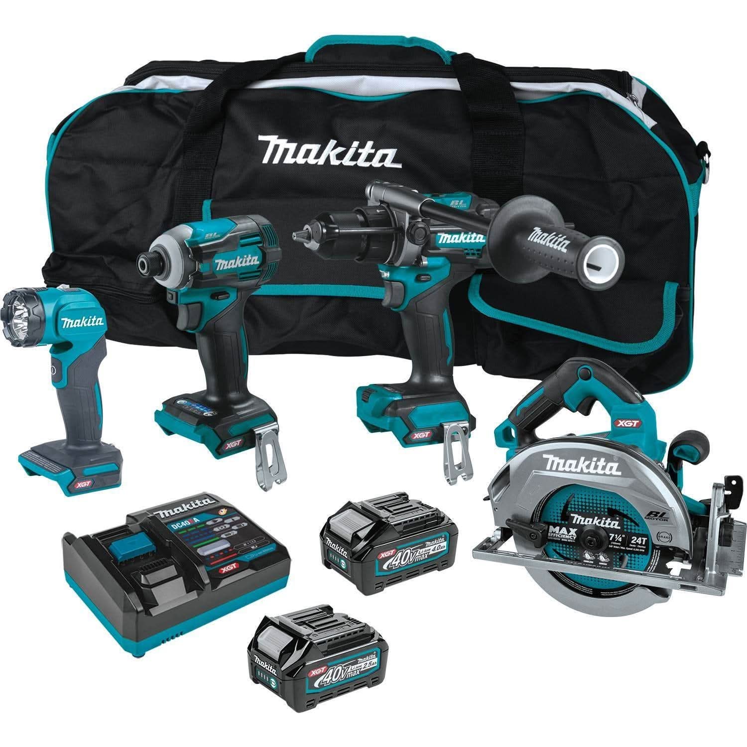Makita 40V max XGT Brushless Cordless 4-Tool Combo 2.5Ah/4.0Ah Kit, Variety 3-Pack Battery