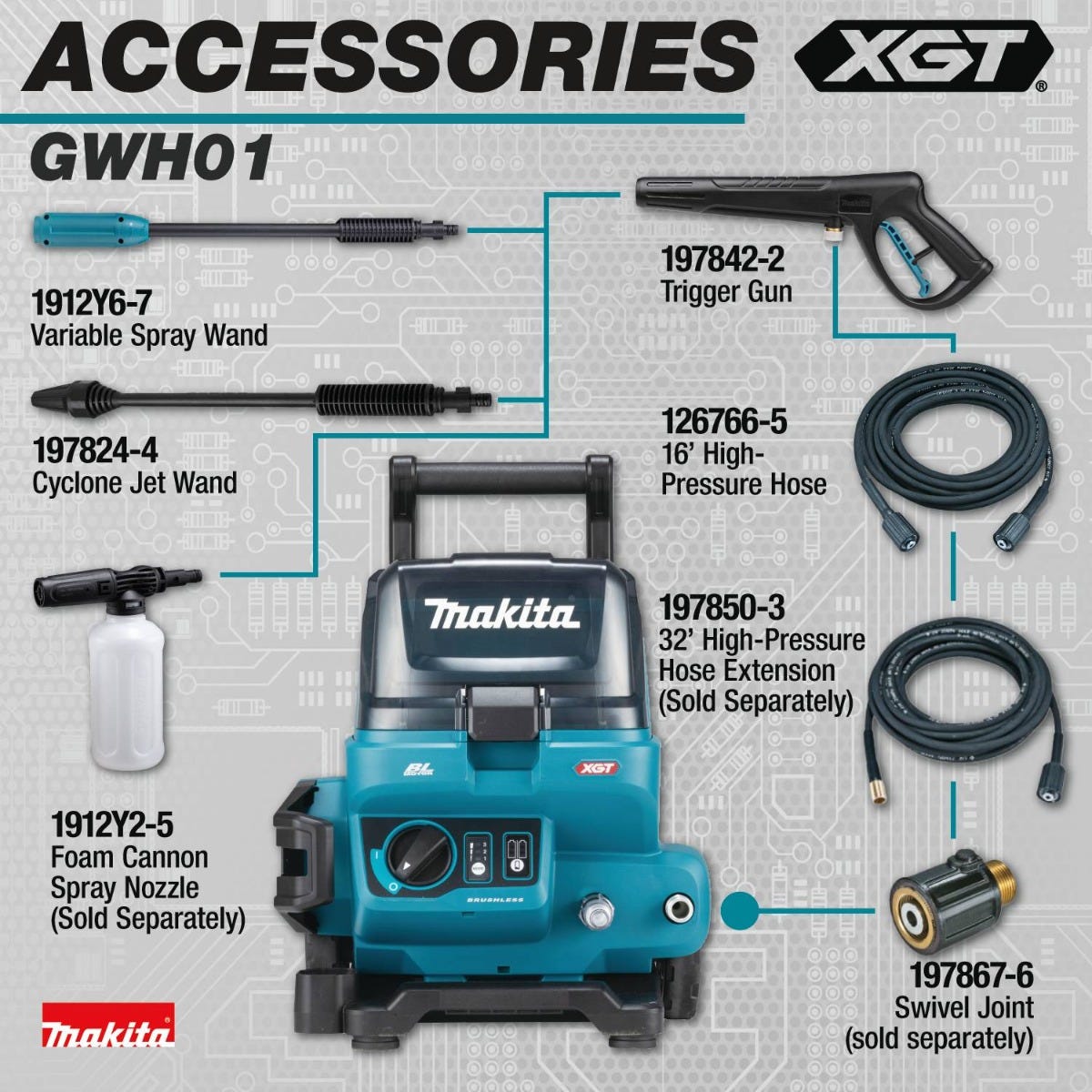 Makita GWH01Z 40V max XGT Brushless Cordless 1300 PSI 1.5 GPM Pressure Washer, Tool Only