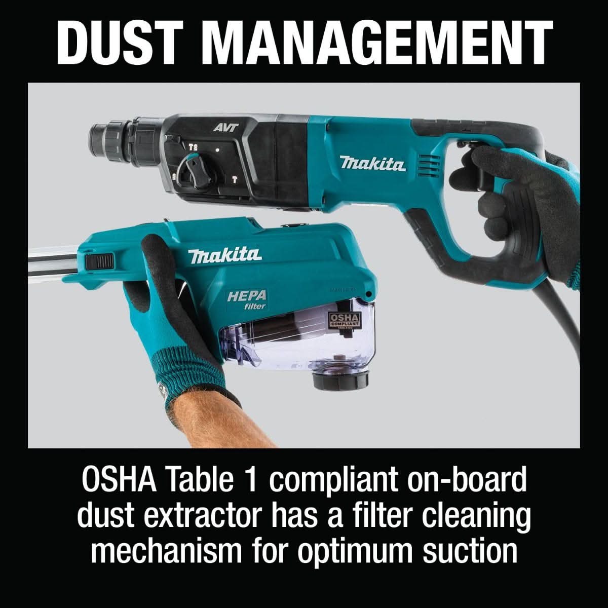 Makita HR2663 1" SDS-PLUS AVT Rotary Hammer, w/ HEPA Dust Extractor (D-handle)