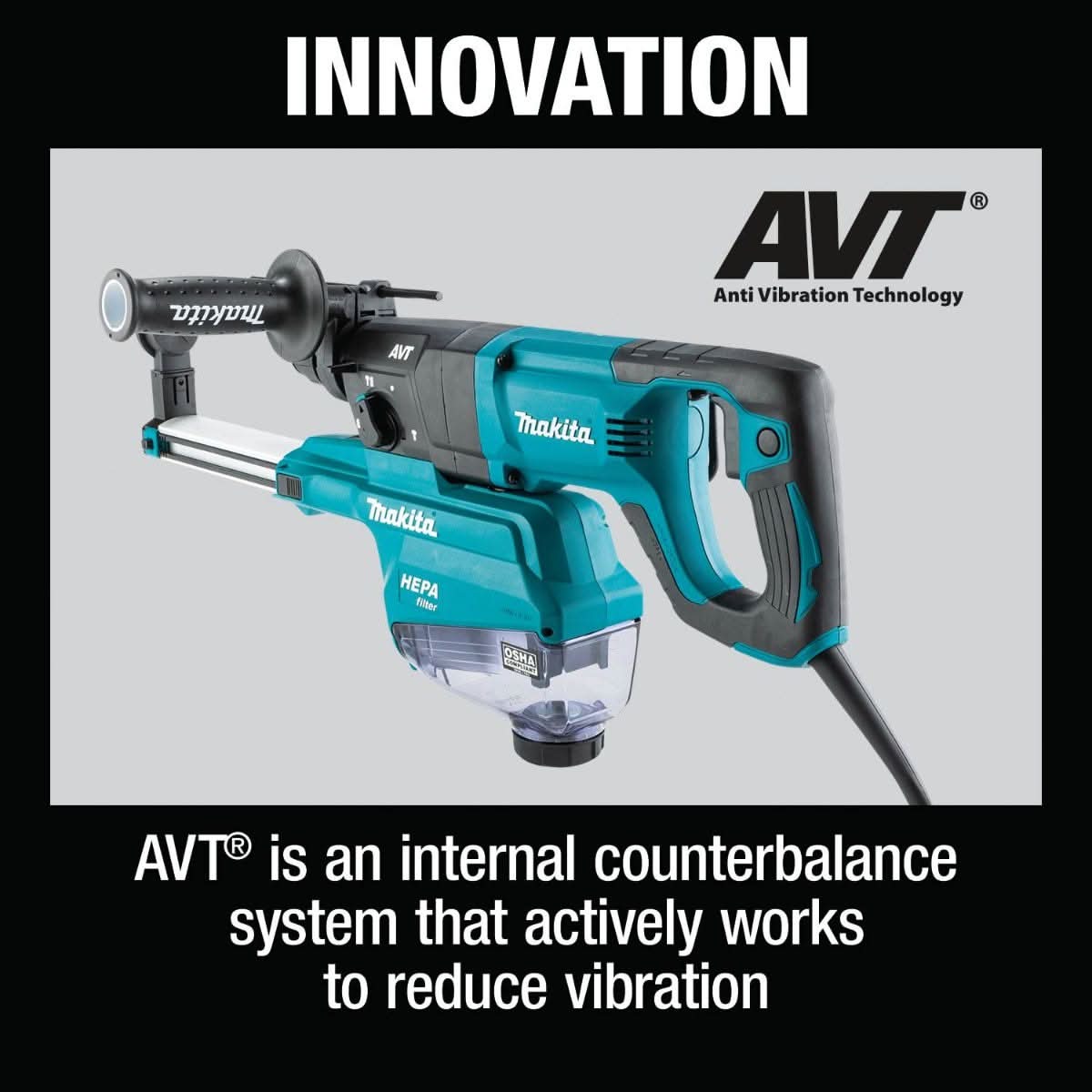 Makita HR2663 1" SDS-PLUS AVT Rotary Hammer, w/ HEPA Dust Extractor (D-handle)