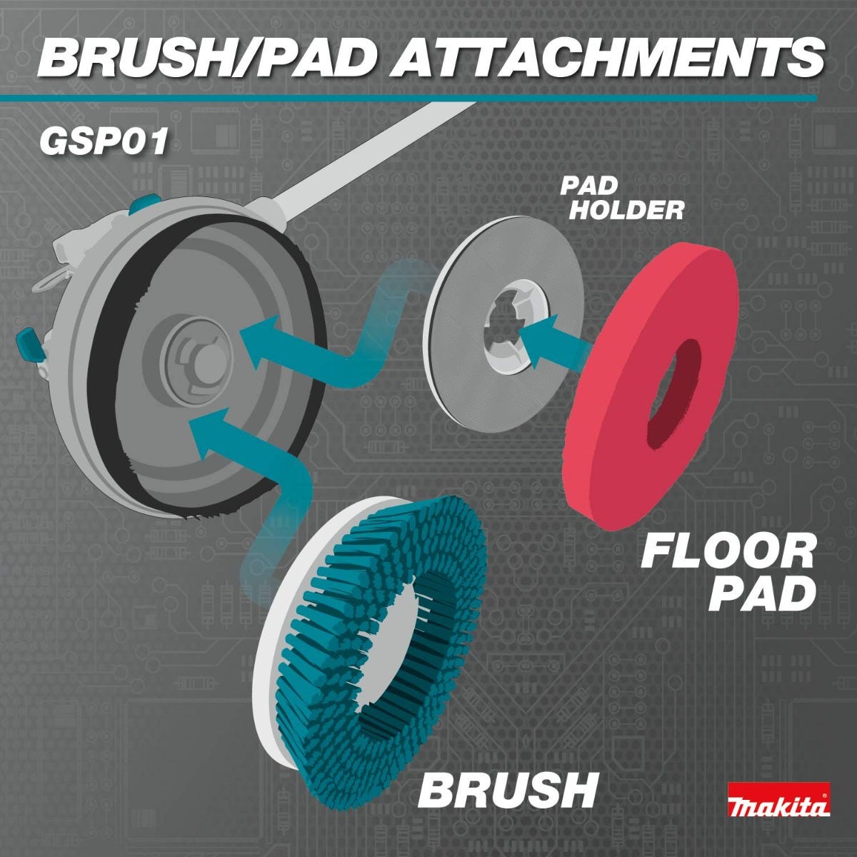 Makita GSP01M1 40V max XGTÂ® Brushless Cordless Telescoping 8" Polisher / Scrubber Kit, (4.0Ah)