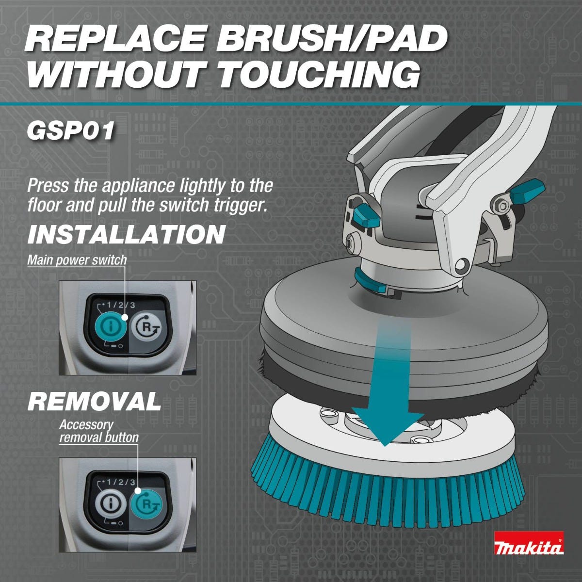 Makita GSP01M1 40V max XGTÂ® Brushless Cordless Telescoping 8" Polisher / Scrubber Kit, (4.0Ah)