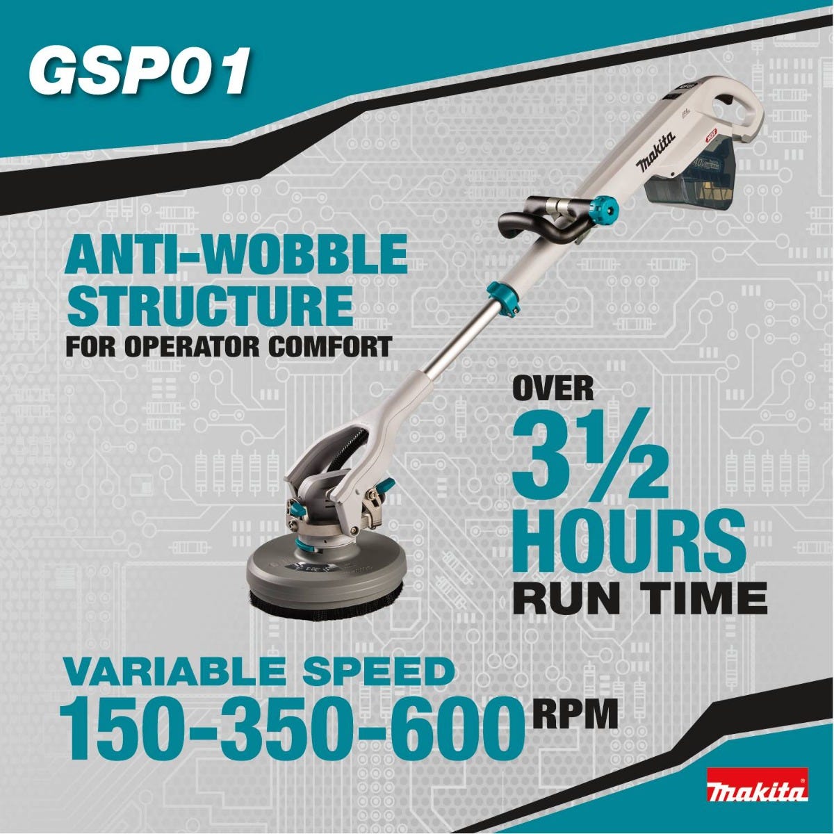 Makita GSP01M1 40V max XGTÂ® Brushless Cordless Telescoping 8" Polisher / Scrubber Kit, (4.0Ah)