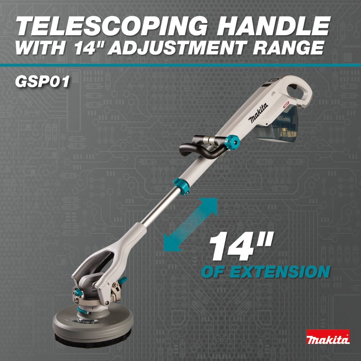 Makita GSP01M1 40V max XGTÂ® Brushless Cordless Telescoping 8" Polisher / Scrubber Kit, (4.0Ah)