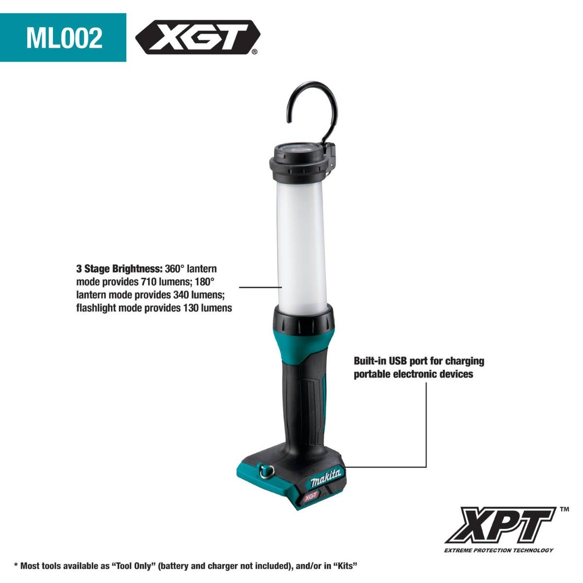 Makita ML002G 40V max XGT Cordless LED Lantern/Flashlight, Flashlight Only