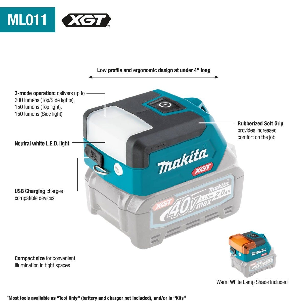 Makita ML011G 40V max XGT Compact LED Flashlight, Flashlight Only